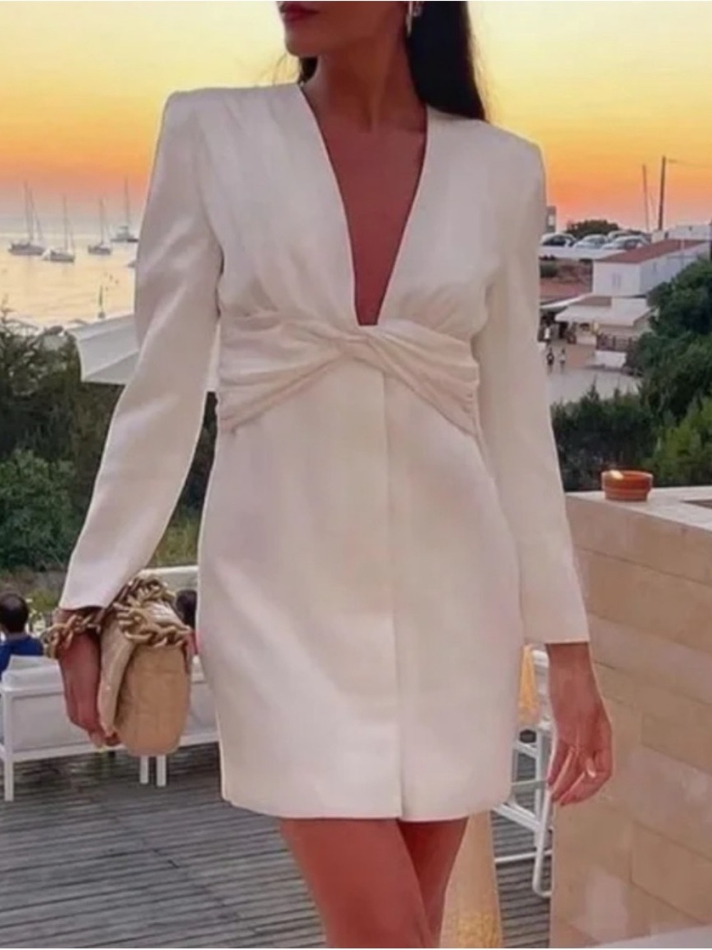 Zara Cream Twist-Front V-Neck Mini Dress